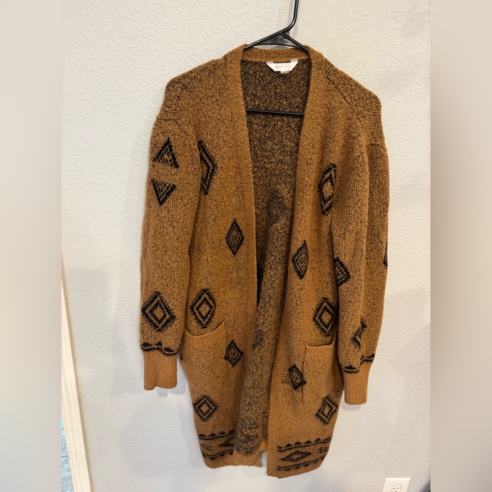 No Boundaries Brown and Black Geometric Cardigan Sweater